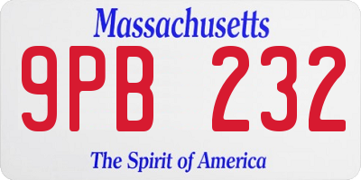 MA license plate 9PB232