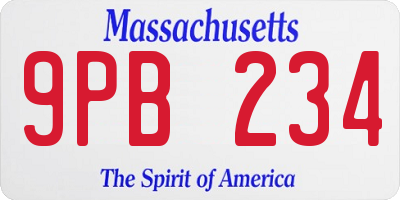 MA license plate 9PB234