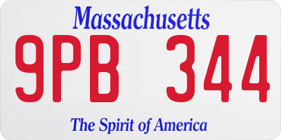 MA license plate 9PB344