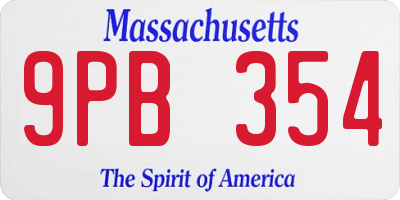 MA license plate 9PB354