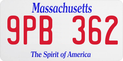 MA license plate 9PB362