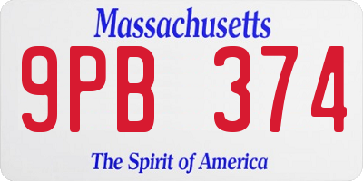 MA license plate 9PB374
