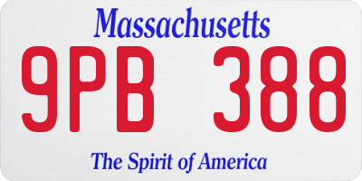 MA license plate 9PB388