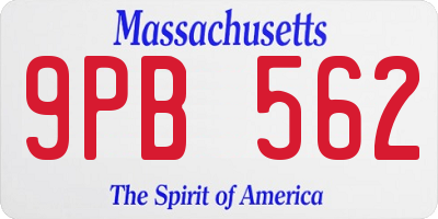 MA license plate 9PB562