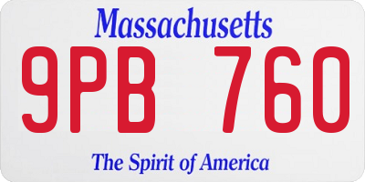 MA license plate 9PB760