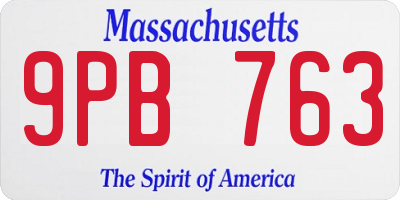 MA license plate 9PB763