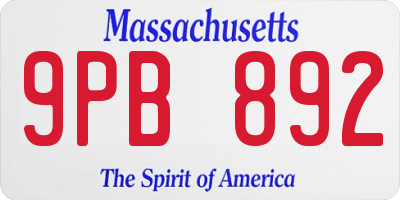 MA license plate 9PB892