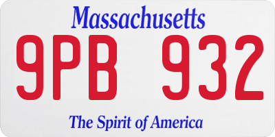 MA license plate 9PB932