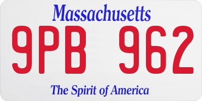 MA license plate 9PB962