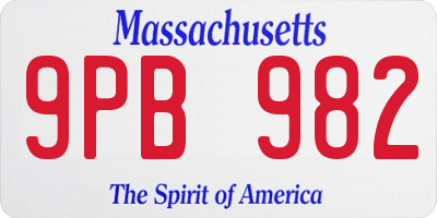 MA license plate 9PB982
