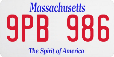 MA license plate 9PB986