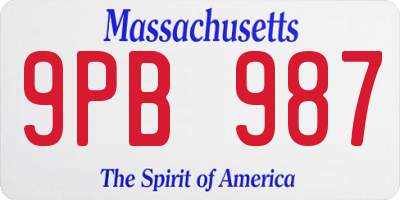 MA license plate 9PB987