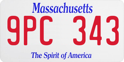 MA license plate 9PC343