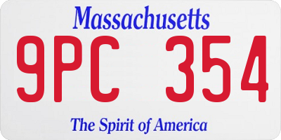 MA license plate 9PC354