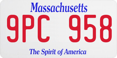 MA license plate 9PC958