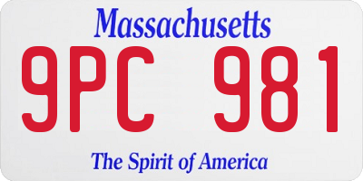 MA license plate 9PC981