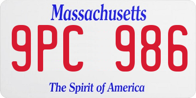 MA license plate 9PC986