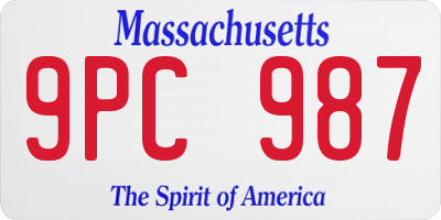 MA license plate 9PC987