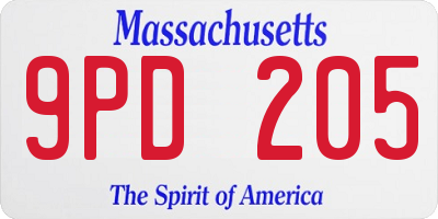 MA license plate 9PD205