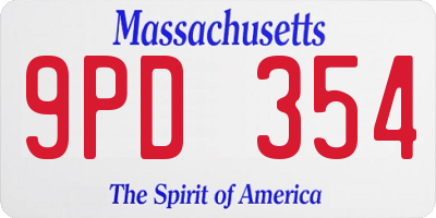 MA license plate 9PD354