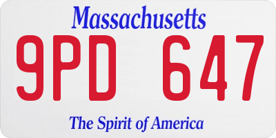 MA license plate 9PD647