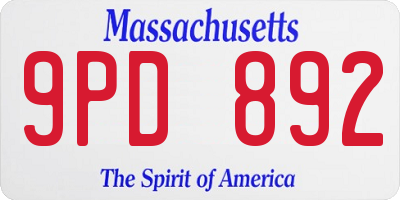 MA license plate 9PD892