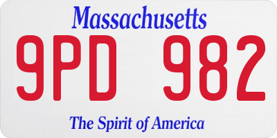 MA license plate 9PD982