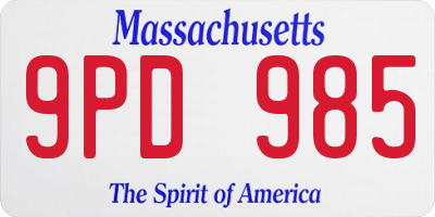MA license plate 9PD985