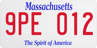 MA license plate 9PE012