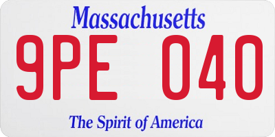 MA license plate 9PE040