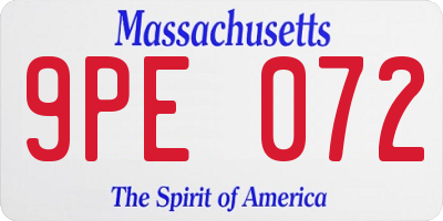 MA license plate 9PE072