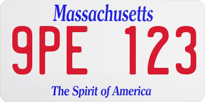 MA license plate 9PE123