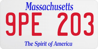 MA license plate 9PE203