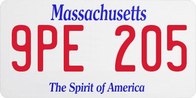 MA license plate 9PE205