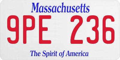 MA license plate 9PE236