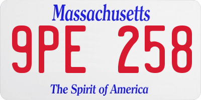 MA license plate 9PE258