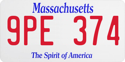 MA license plate 9PE374