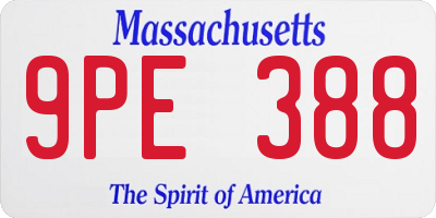 MA license plate 9PE388