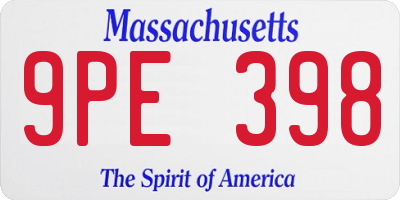 MA license plate 9PE398