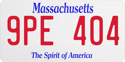 MA license plate 9PE404
