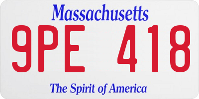 MA license plate 9PE418