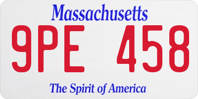 MA license plate 9PE458