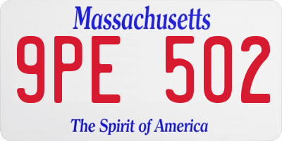 MA license plate 9PE502