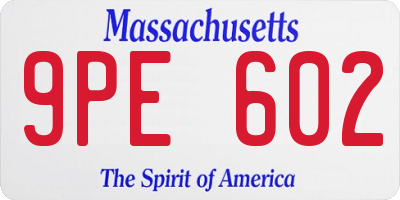 MA license plate 9PE602