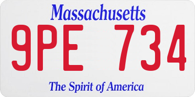 MA license plate 9PE734