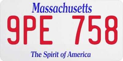 MA license plate 9PE758