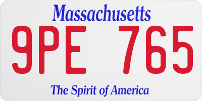 MA license plate 9PE765