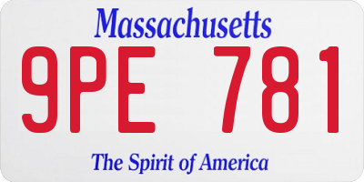 MA license plate 9PE781