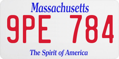 MA license plate 9PE784