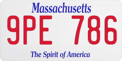 MA license plate 9PE786